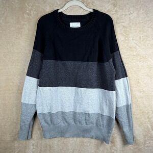 American Eagle Outfitters Mens Colorblock Striped Crewneck Sweater Black Gray L